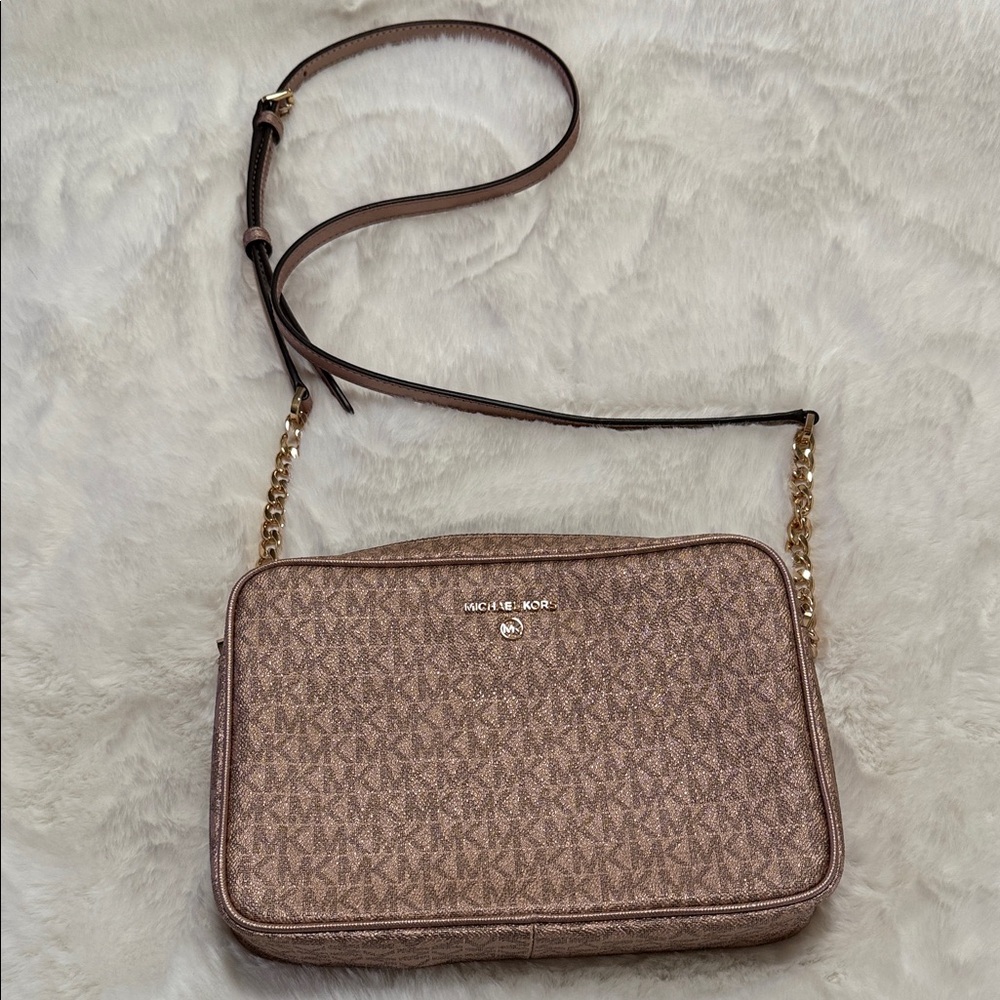 Michael Kors Rose Gold Crossbody Bag  Purse Handbag with Gold Accents